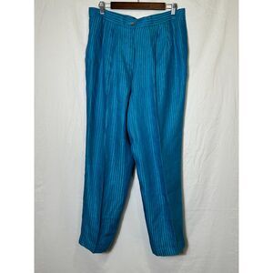 Carlisle Sport Vintage Women's 100% Linen Fully Lined Blue Striped Pants Size 12